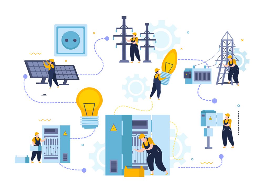 Funcionários cuidando de riscos operacionais na comercialização de energia